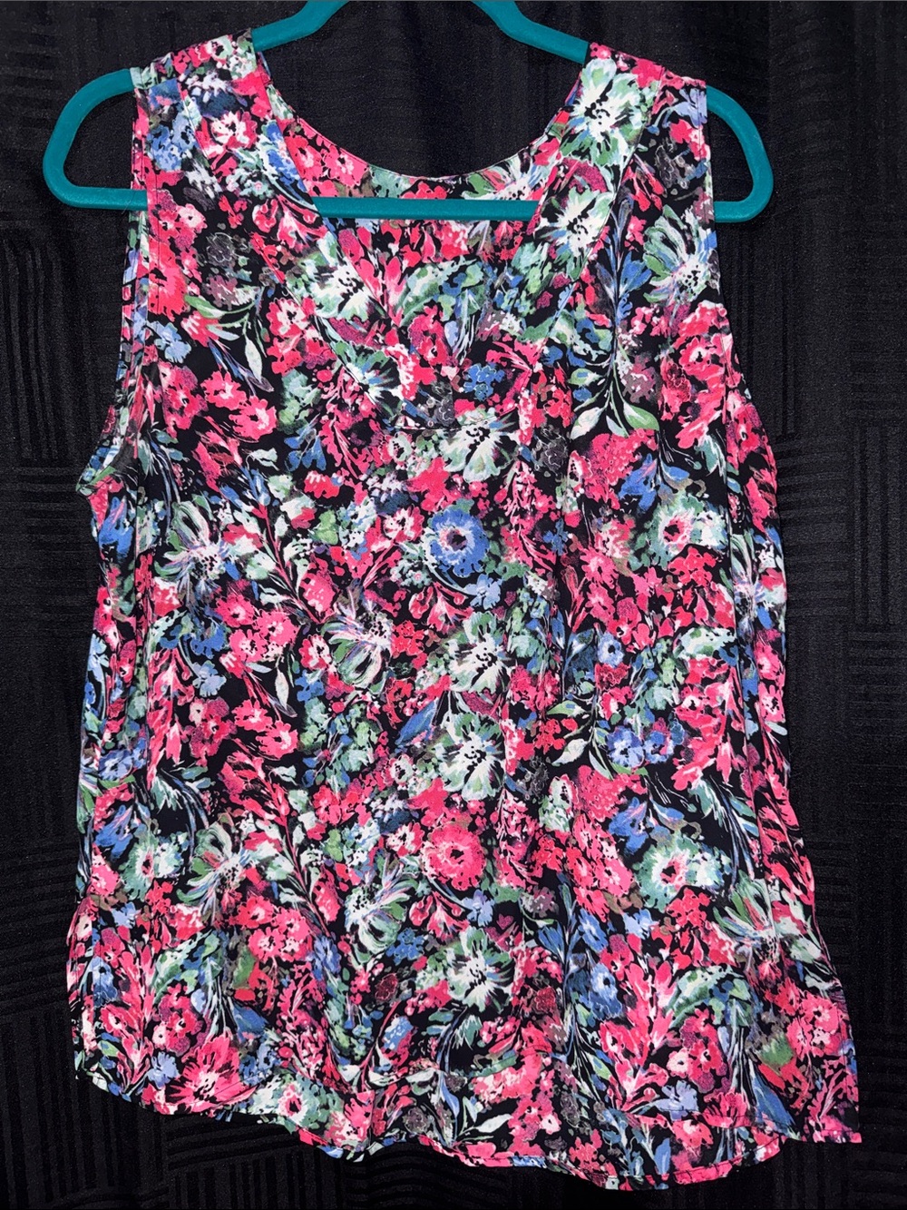 T Tahari Black Floral Tank Top with Pink & Blue Flowers